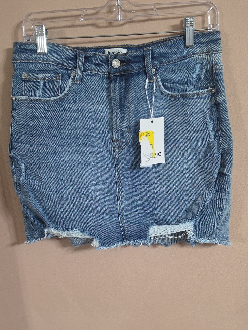 Kensie Distressed Denim Mini Skirt - Blue Wash